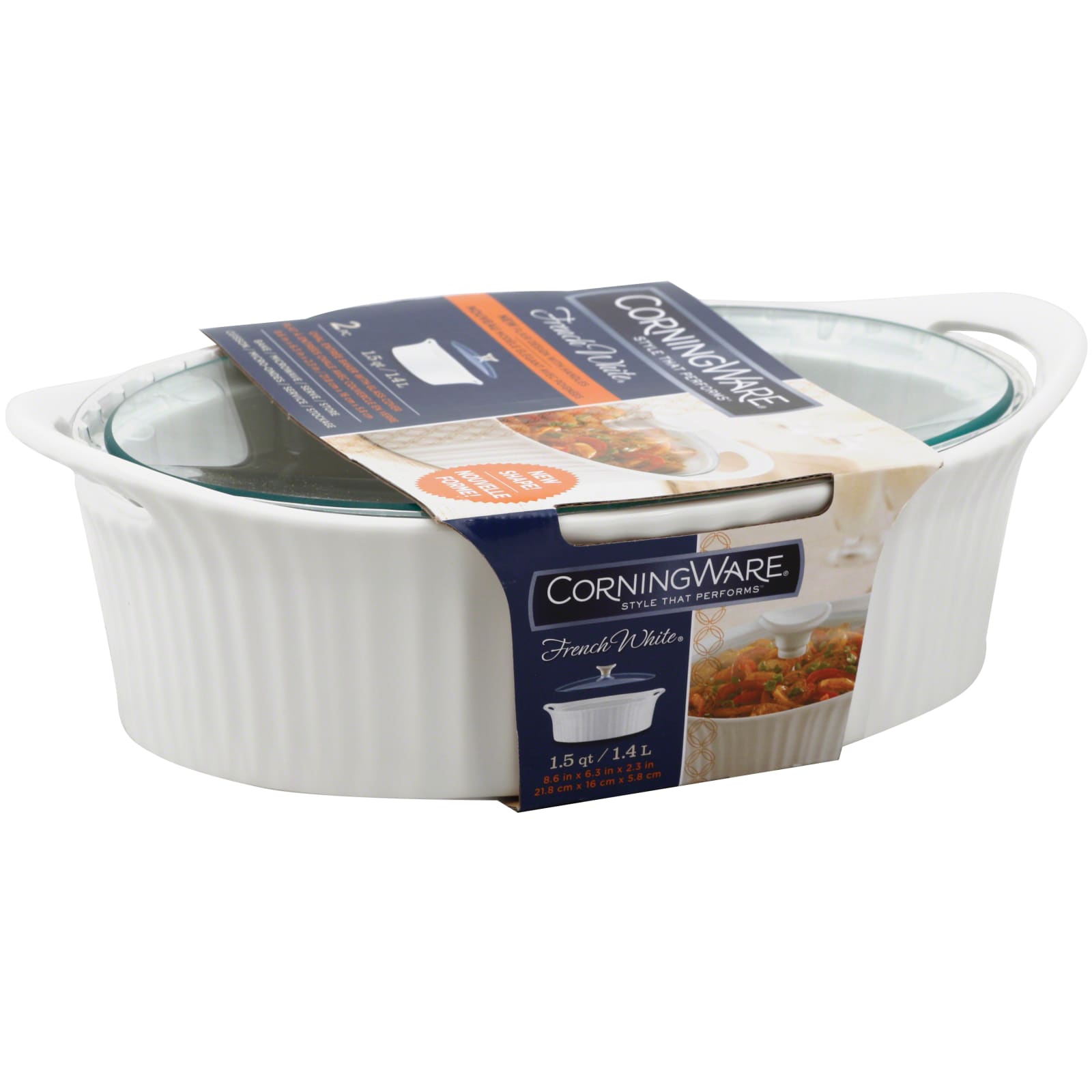 Corningware French White 2.5 Quart Oval Baking Dish with Glass Lid