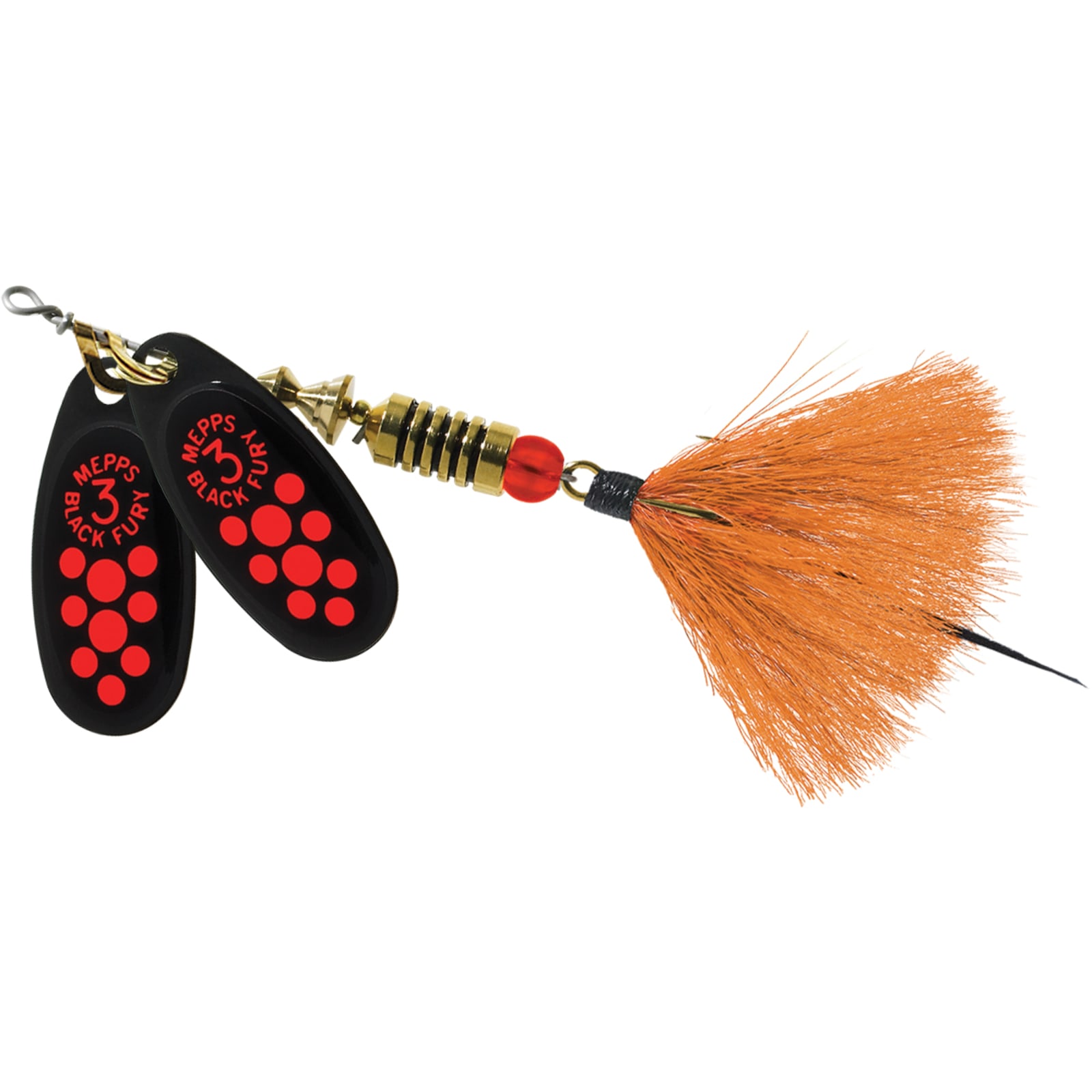 Fluorescent Red Dot/Orange Double Blade Black Fury Spinner by