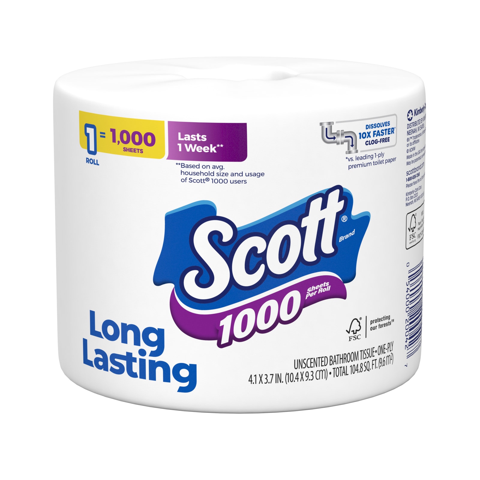 Bath Tissue White Single Roll - 1000 Sheets by Scott at Fleet Farm