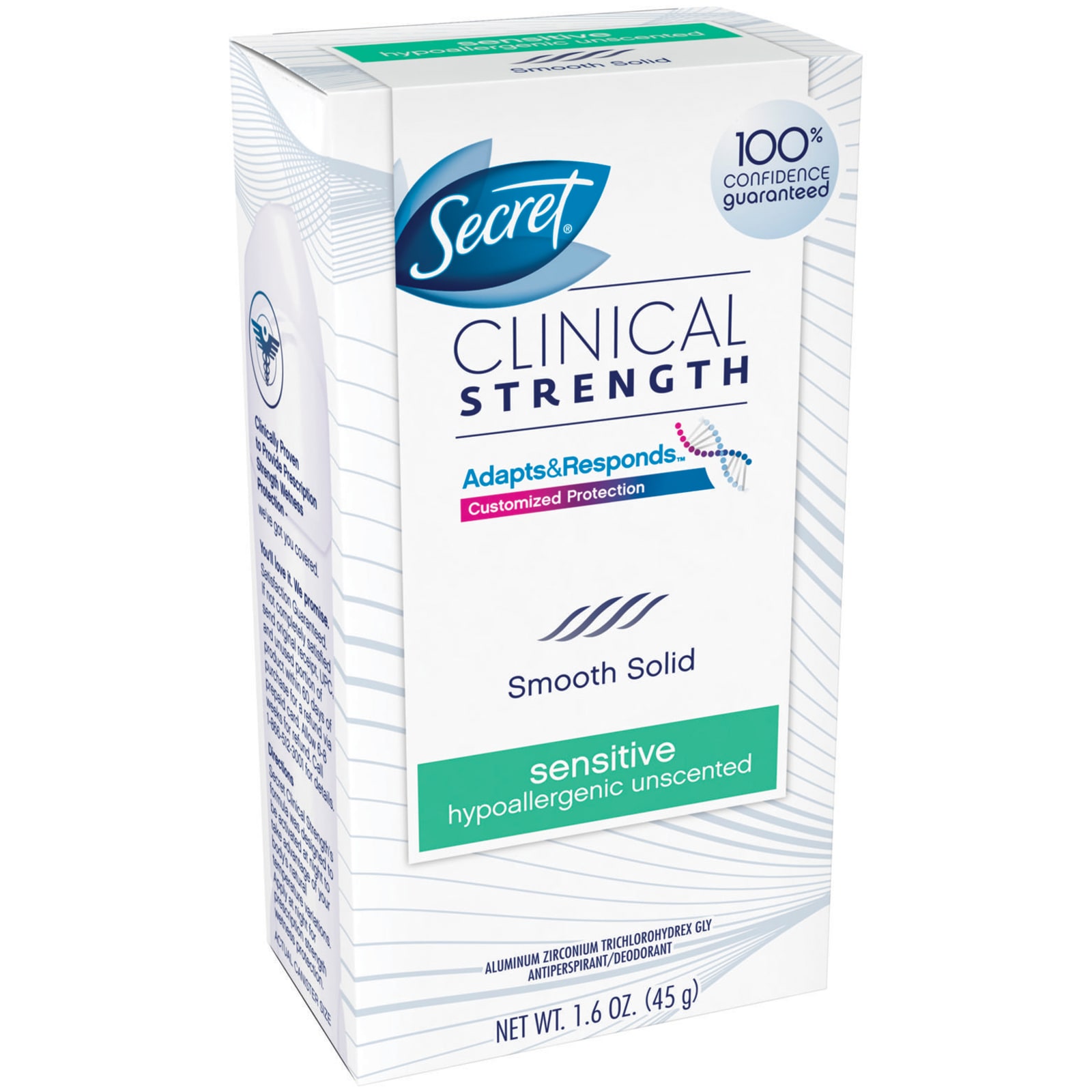 Secret Clinical Strength Smooth Solid Women's Antiperspirant & Deodorant  Sensitive Hypoallergenic ,Unscented, 1.6 oz