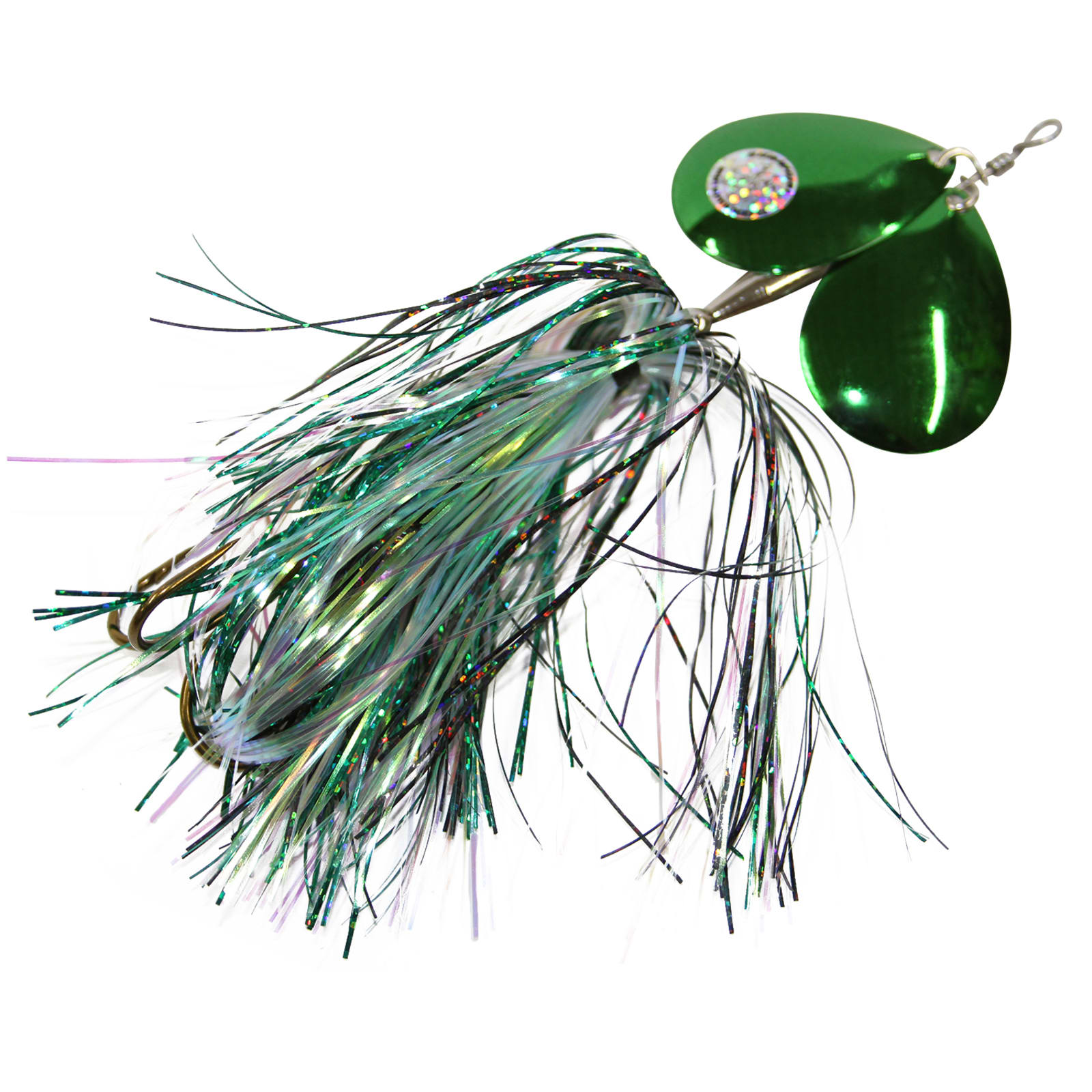 Double Showgirl 7.5 in Black/Green/Perk/Green Musky Spinner Lure