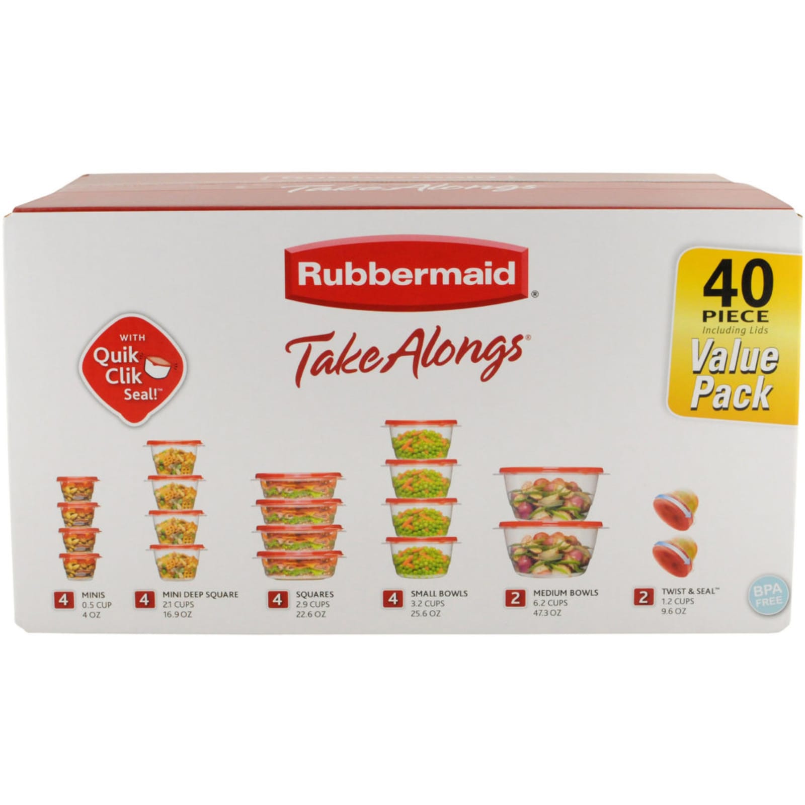 Rubbermaid TakeAlongs 2.9-Cup Square Food Storage Containers, 4-Pack 