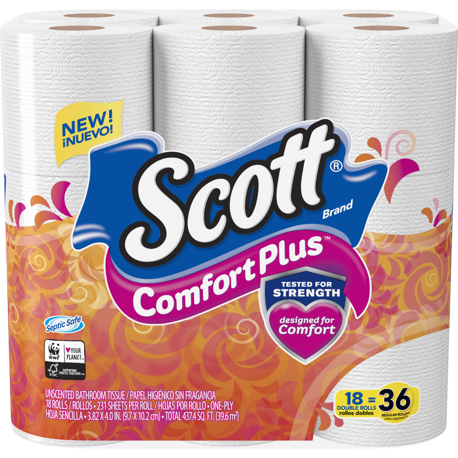 Scott ComfortPlus Bath Tissue, Comforting Clean, Cotton 36 Ct