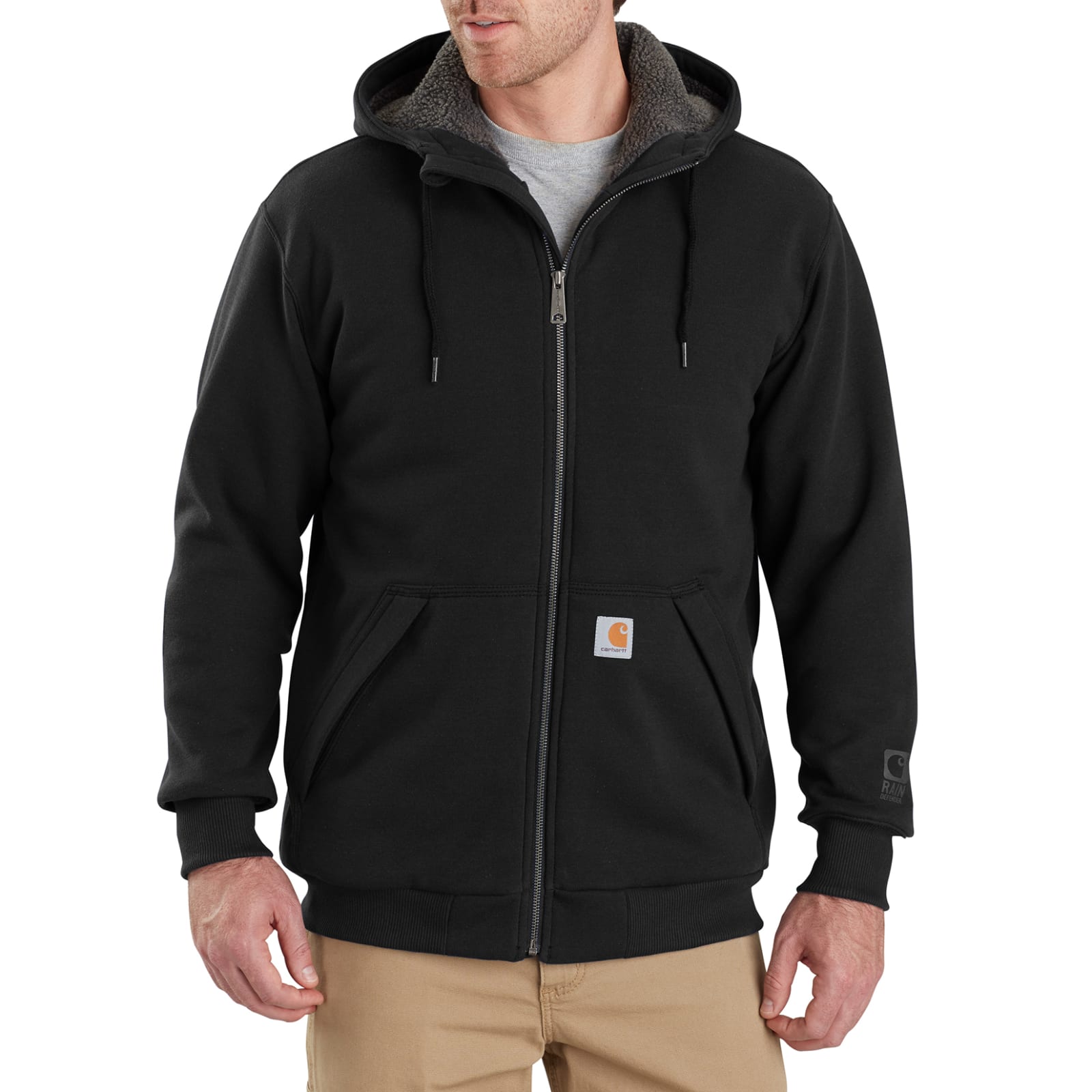 Men s Rain Defender Rockland Black Sherpa Lined Hooded Sweatshirt