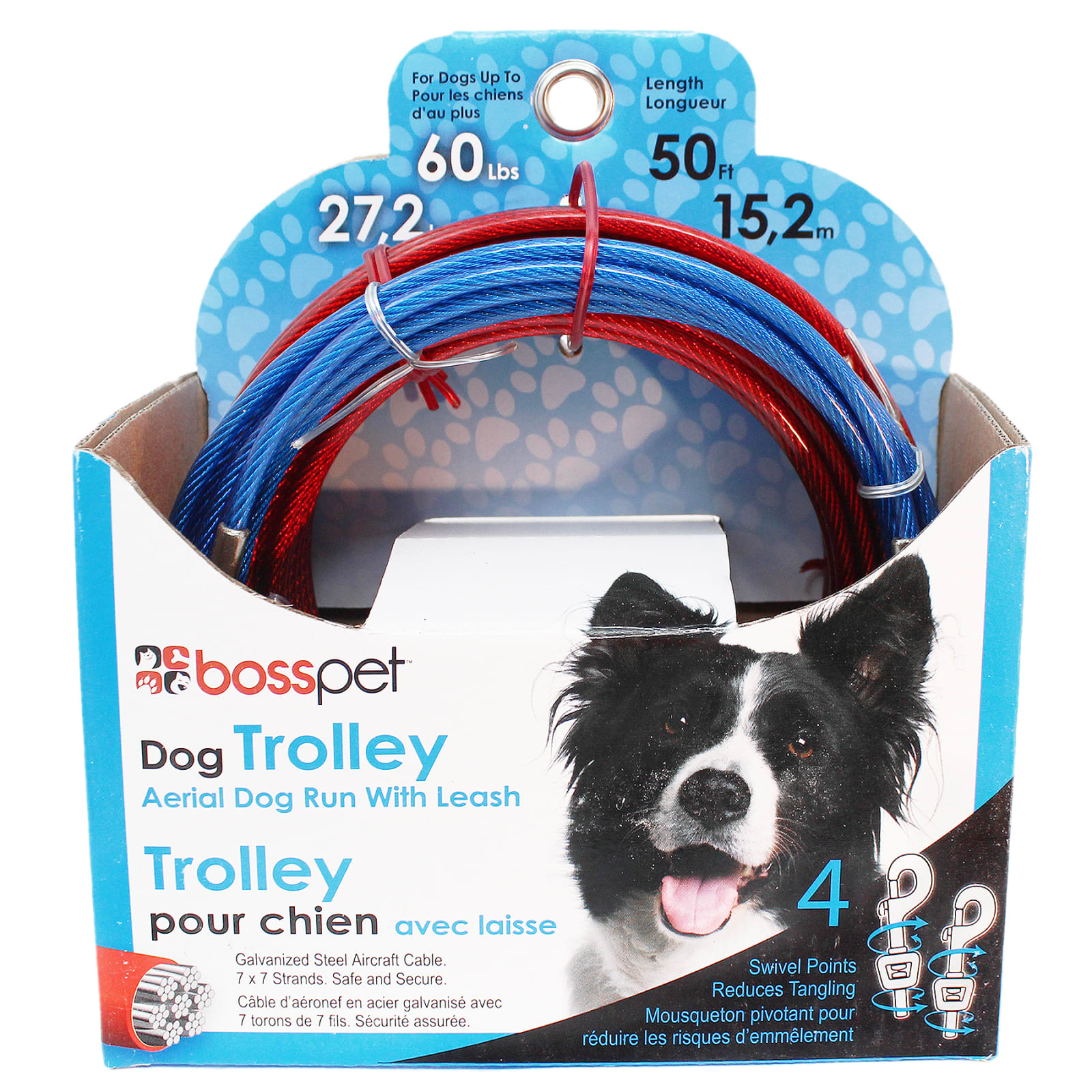 X XBEN Dog Tie Out Cable, 100ft Dog Trolley Runner Cable for Dogs