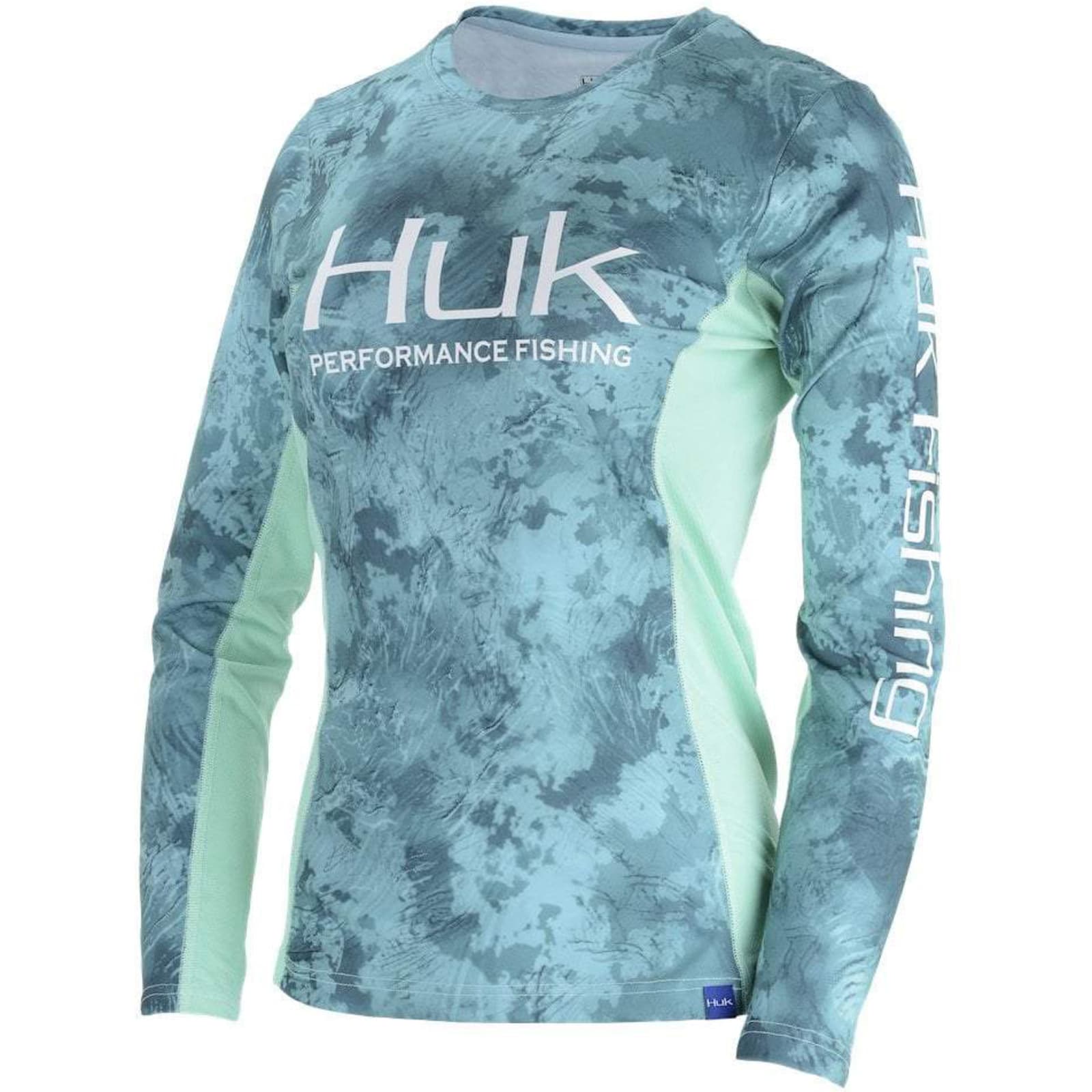 Huk Women's Fishing Icon Camo/Shallows Crew Neck Long Sleeve T-Shirt