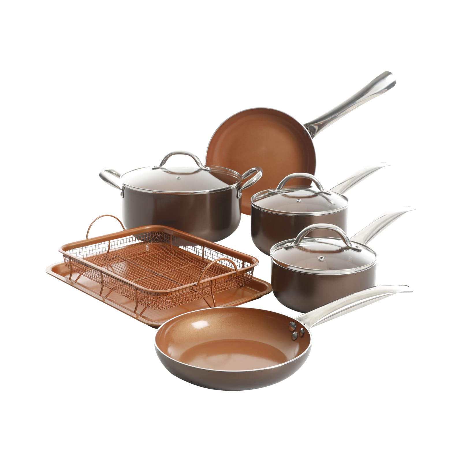 Copper Pan Cooking Excellence 10 Piece Nonstick Cookware Set in Copper