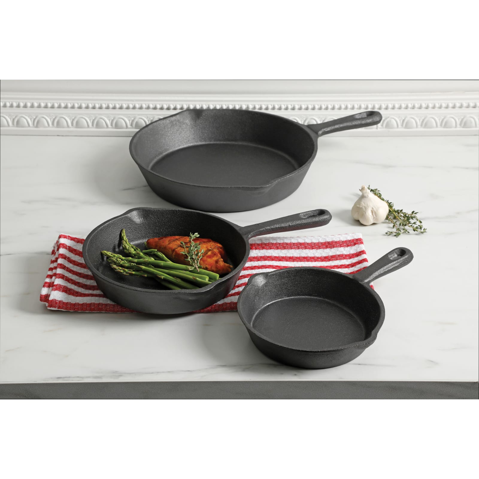 Pre-Seasoned Cast Iron Frying Pans - 3 Piece Set