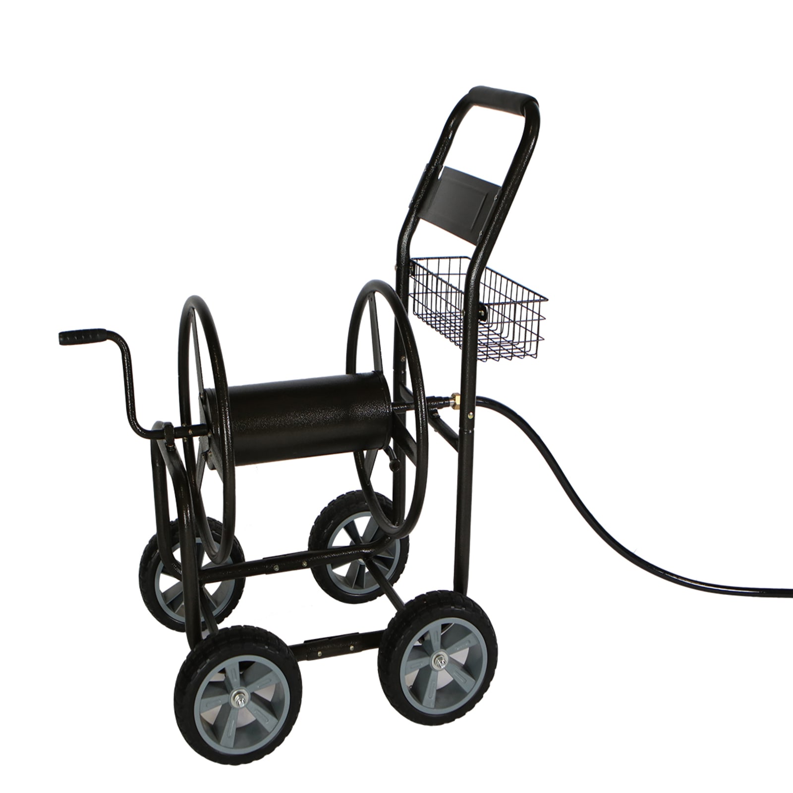 4-Wheel Industrial Hose Reel Cart with No-Flat Wheels, 400Ft Hose