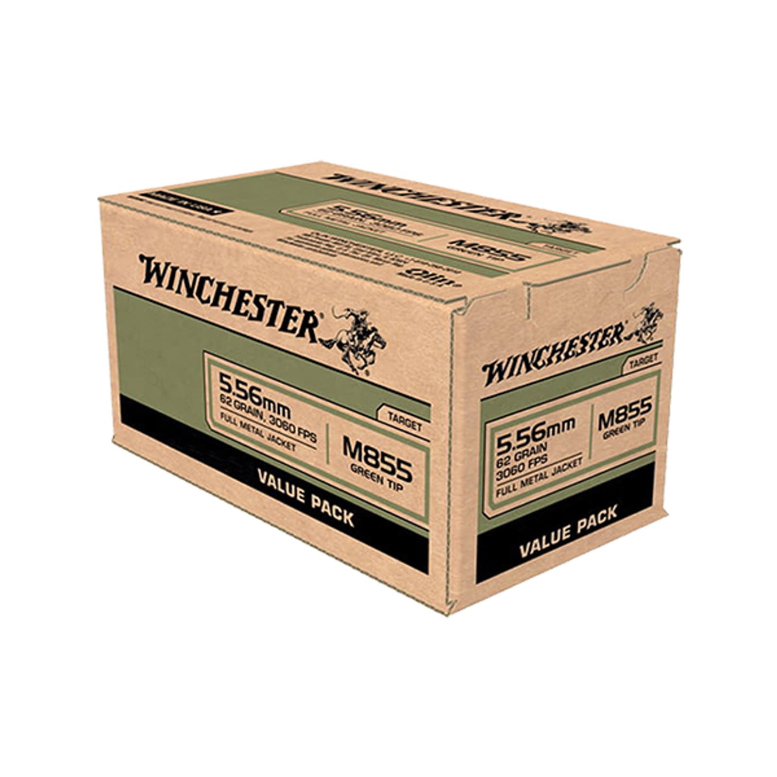 5.56mm USA M855 Green Tip 62 Grain FMJ Rifle Cartridges - 500  