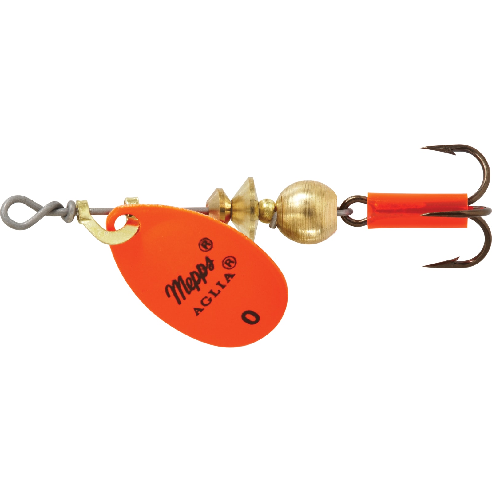 Hot Orange Aglia Plain Treble Hook In-Line Spinner by Mepps at Fleet Farm