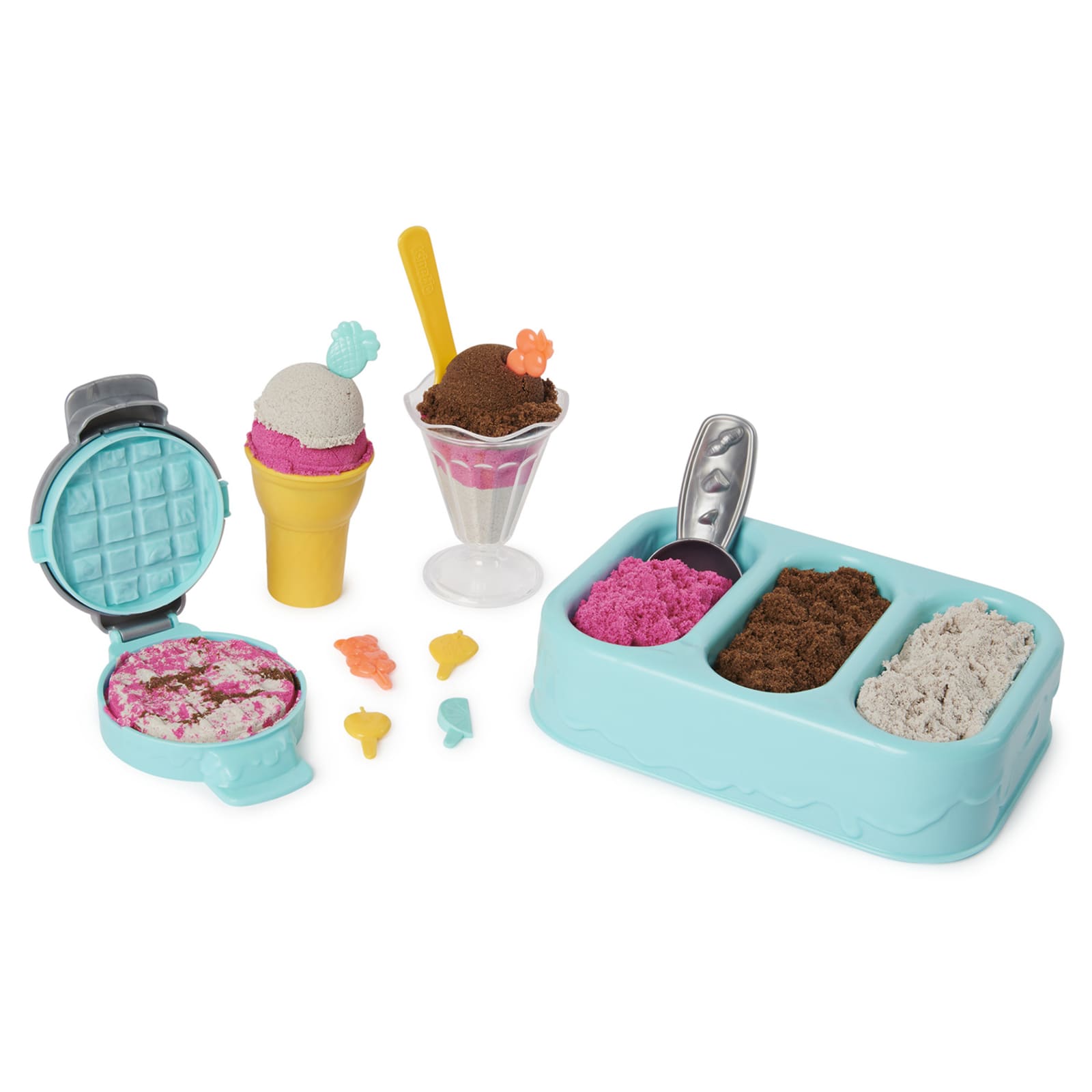 Magic Kinetic Sand + accessories for creating desserts 3 colours