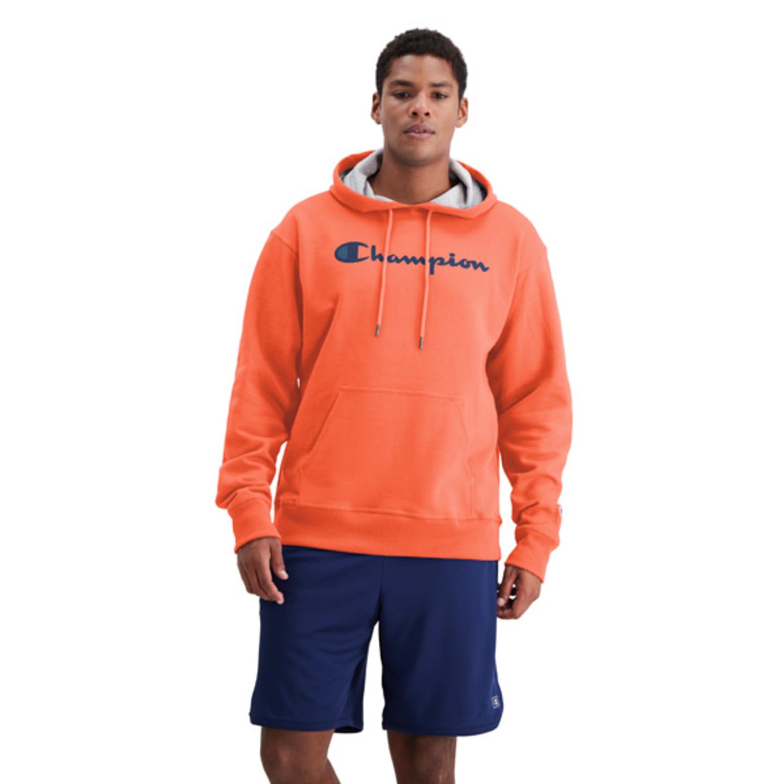 Champion Men's Powerblend Poppy Orange Graphic Long Sleeve Dual Blend Hoodie by Champion at Farm