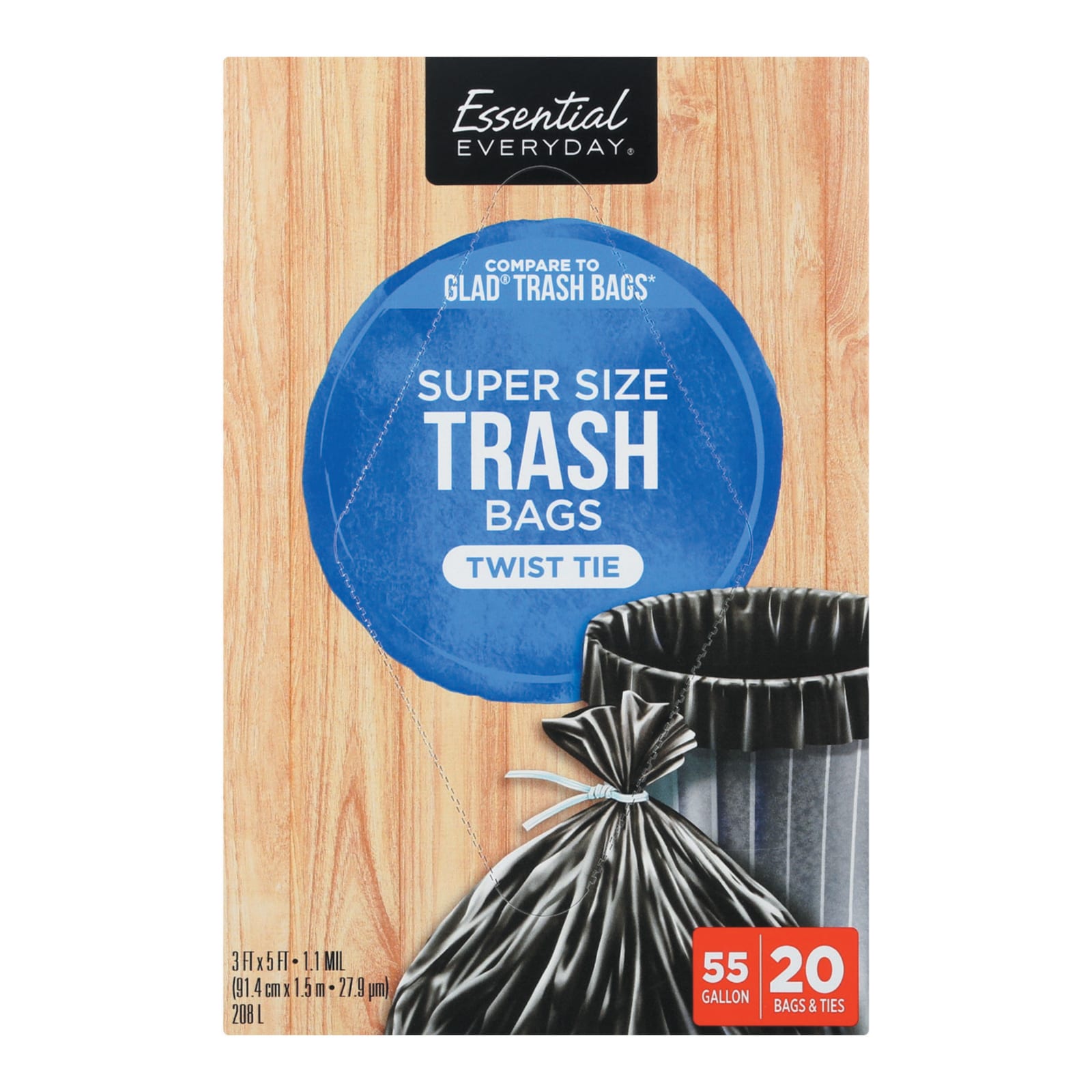 Great Value Extra Large Outdoor Twist Tie Trash Bags, 55 Gallon