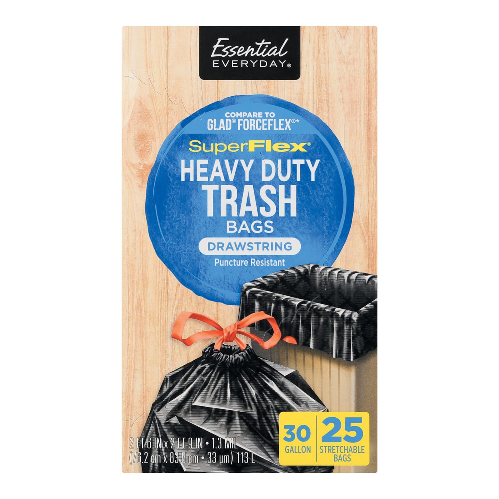 30 Gal Heavy Duty SuperFlex Trash Bags - 25 ct by Essential