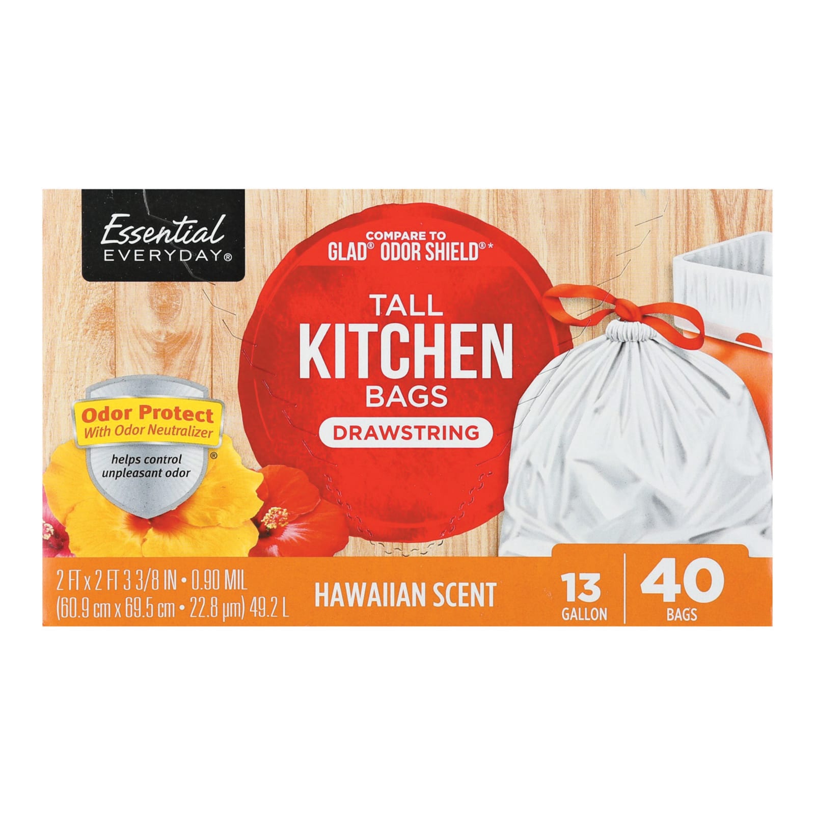 Essential Everyday 13 Gal Tall Kitchen Hawaiian Scent Trash Bags - 40 ct