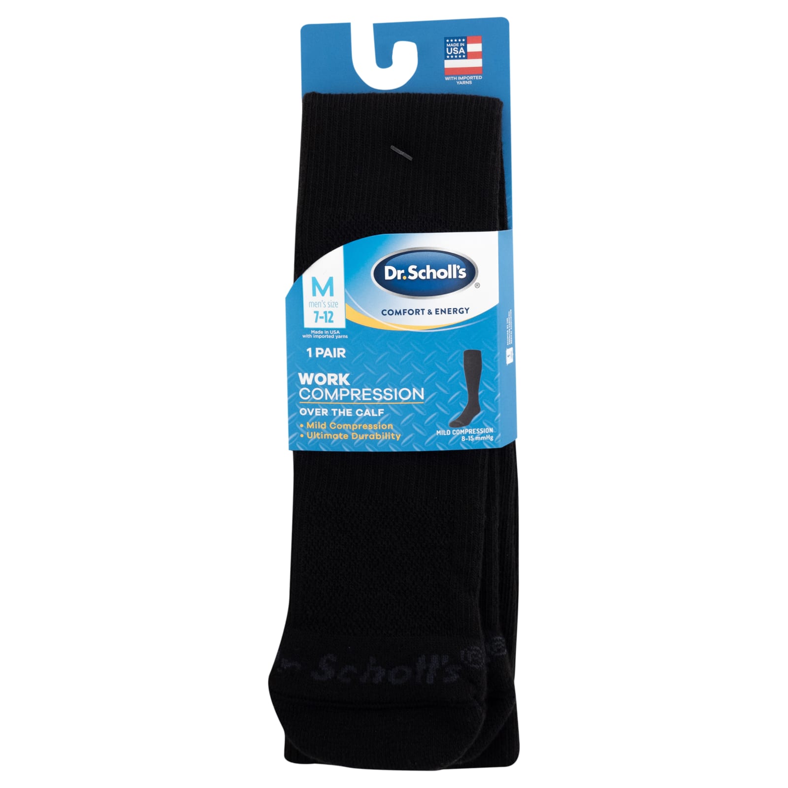 Dr. Scholl's Travel Compression Over The Calf Socks Black Set of 2 Mens  7-12 for sale online