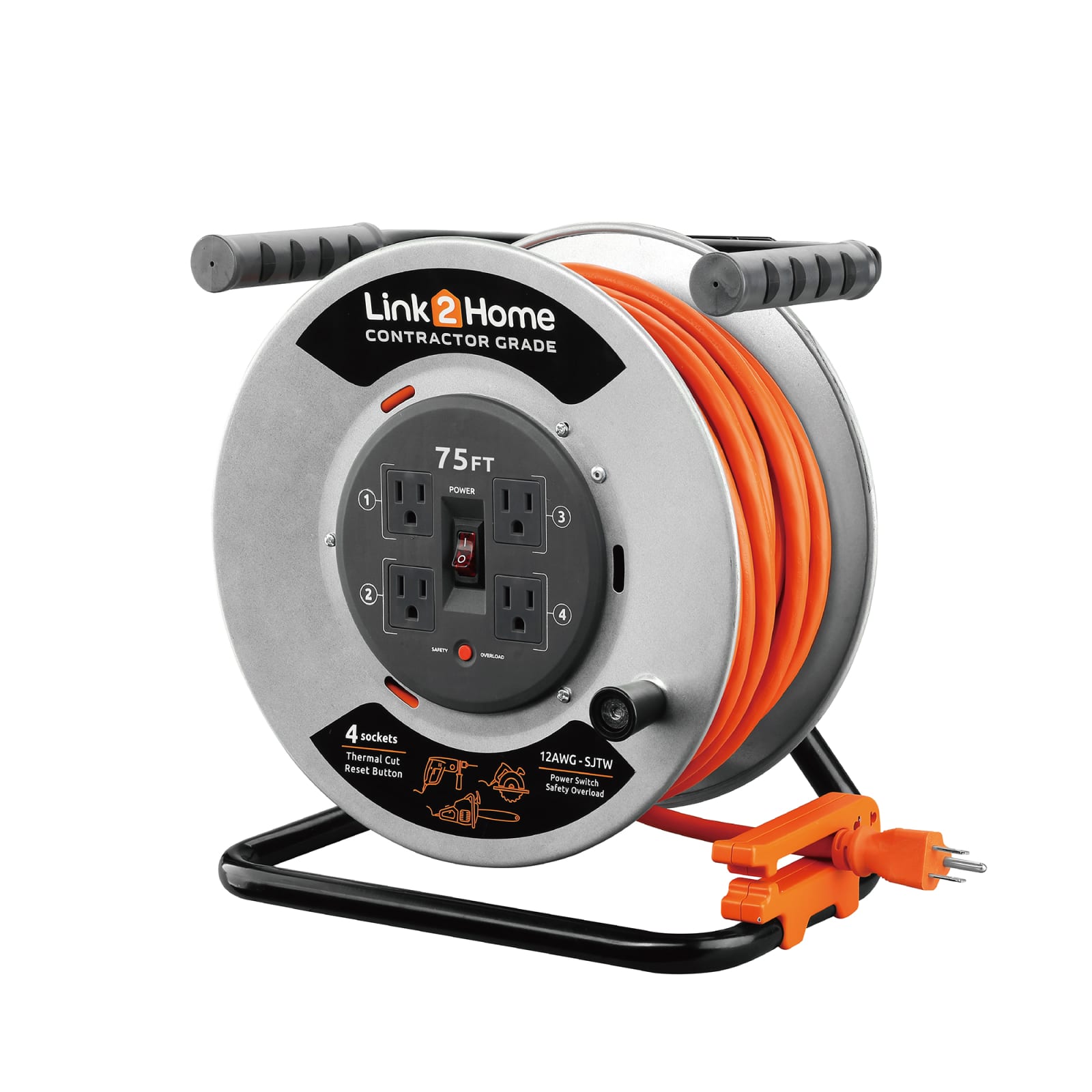 75 ft Contractor Grade Cord Reel 12AWG SJTW w/ 4 Outlets by Link2Home at  Fleet Farm