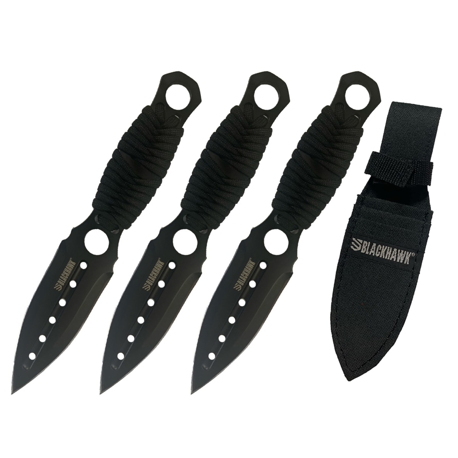8 Three Piece Hunt Down Black Throwing Knife Set With Fish Hook