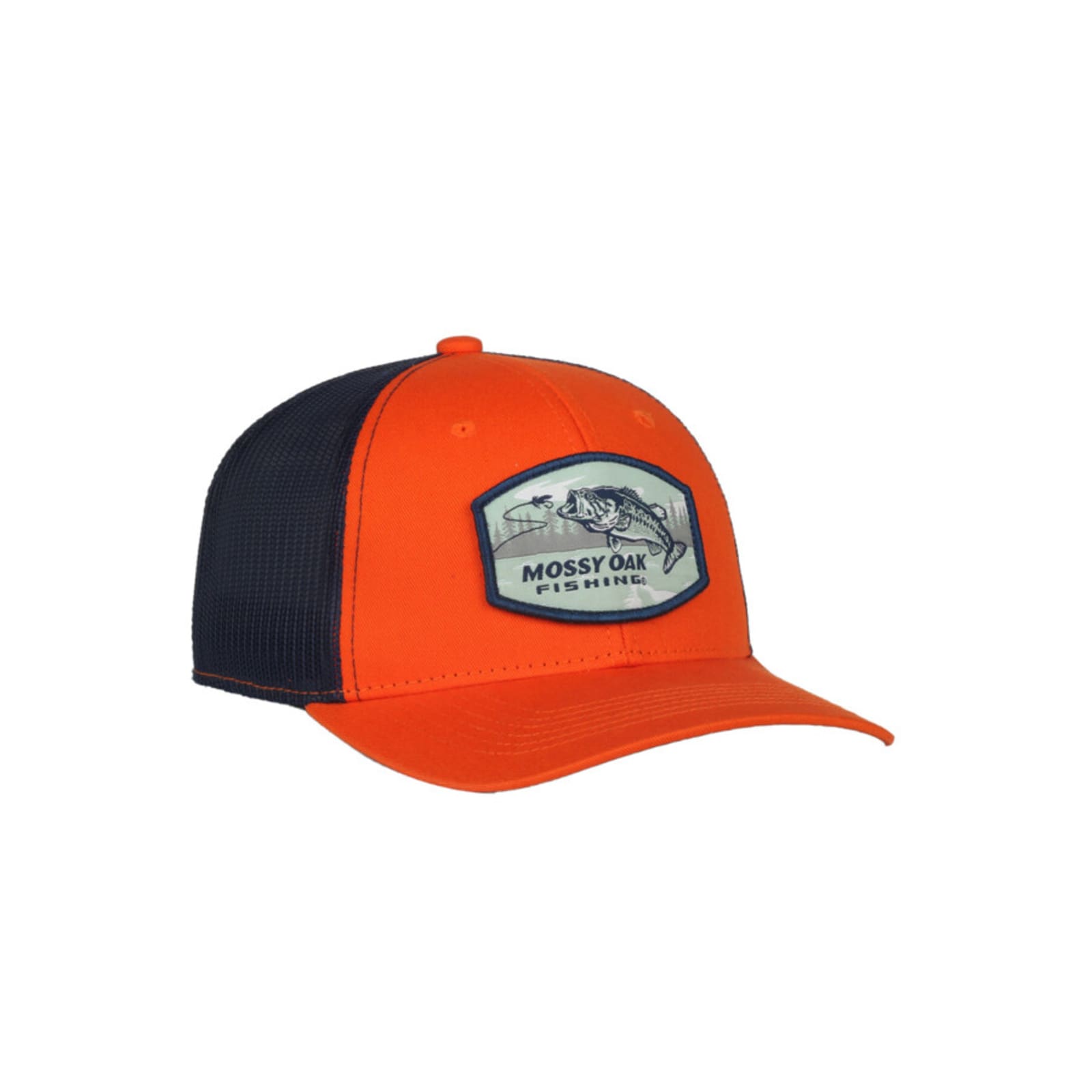 Men's Mossy Oak/Orange-Navy Fishing Bass Scout Patch Logo Cap by Mossy Oak  at Fleet Farm