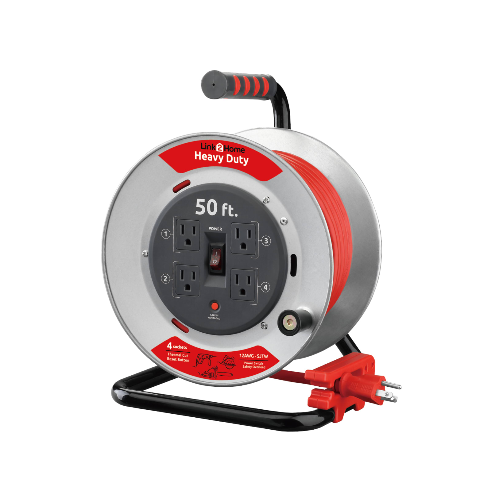 50 ft Contractor Grade 12AWG SJTW Retractable Extension Cord Reel w/ 4  Outlets by Link2Home at Fleet Farm