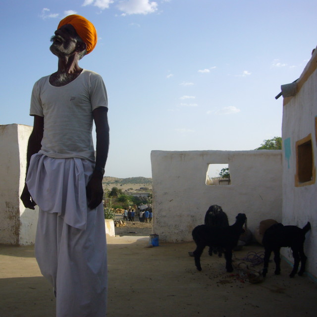 "Rajasthani looks skyward" stock image