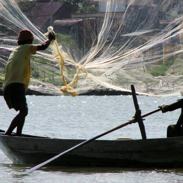 "Fishermen at Hoi An, Vietnam" stock image