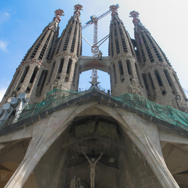 "Looking up at the Sagrada Familia - Barcelona, Spain" stock image