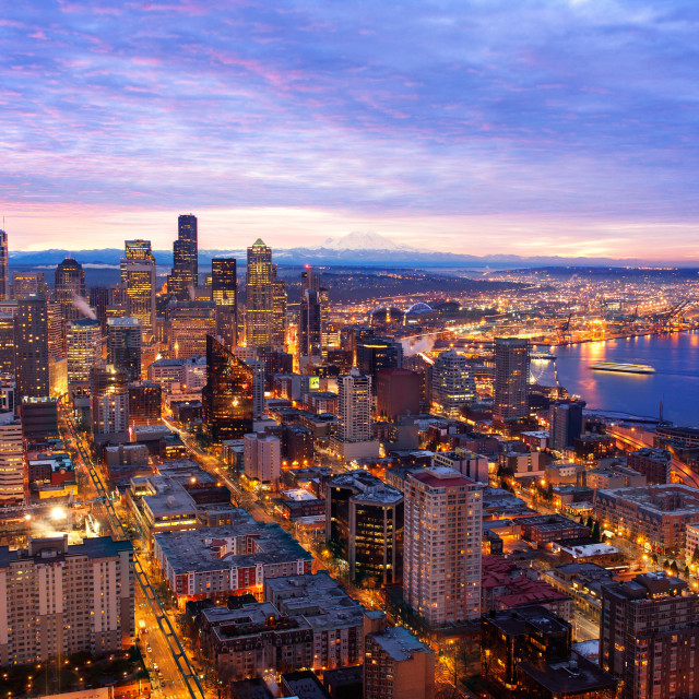 Seattle Skyline at Sunrise - License, download or print ...