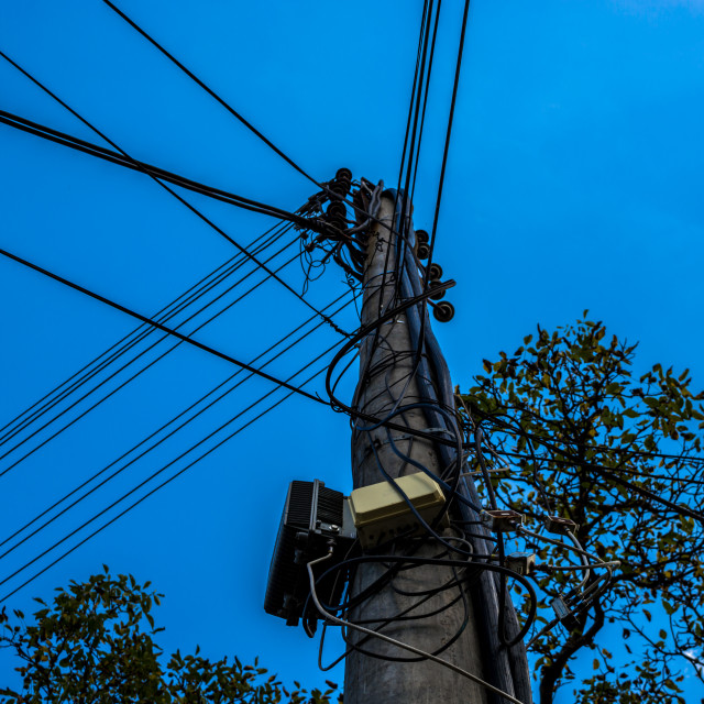 "Electric pole and cables" stock image