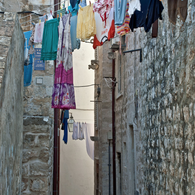 "street washing line" stock image