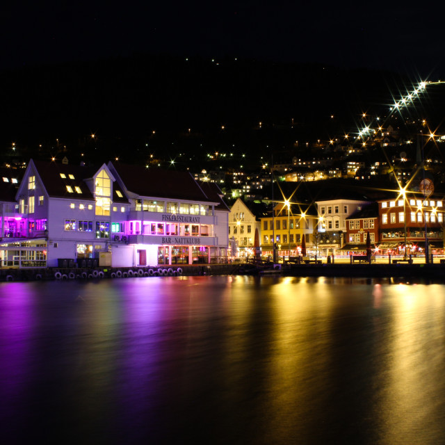 "Downtown Bergen, Norway, by night" stock image