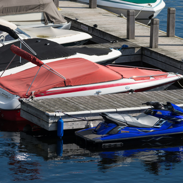 "Boats at a wooden dock" stock image