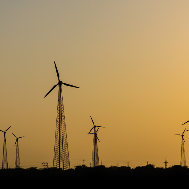 "Windmills in desert" stock image
