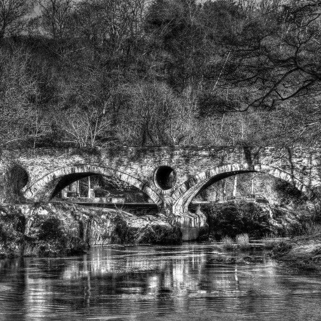 "Bridge over the Teifi river at Cenarth" stock image