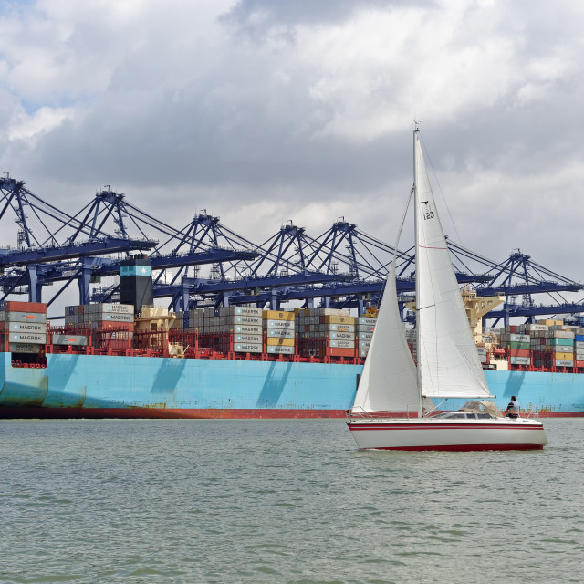 "Yacht Sailing in Harwich Harbour" stock image