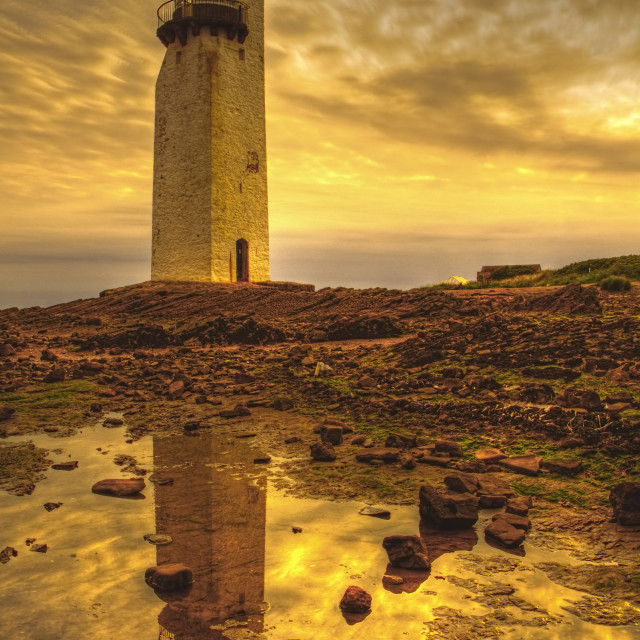 "Southerness Lighthouse Sunset" stock image