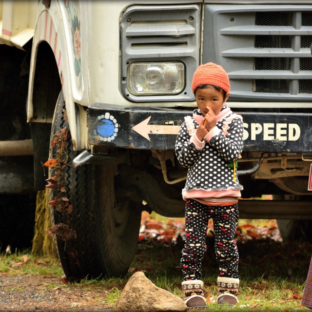 "Bhutanese kid who is staring" stock image