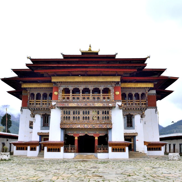 "Main hall of Gangtey Monastery, Bhutan" stock image