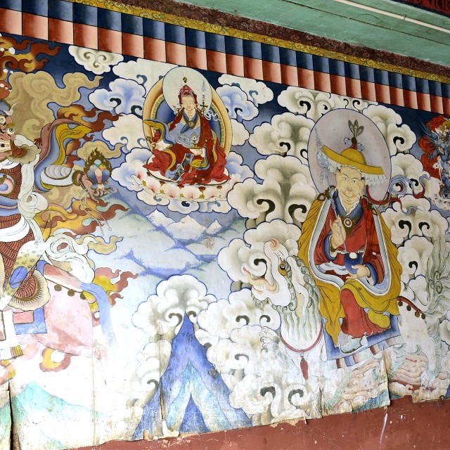 "Wall art in Gangtey Monastery, Bhutan" stock image