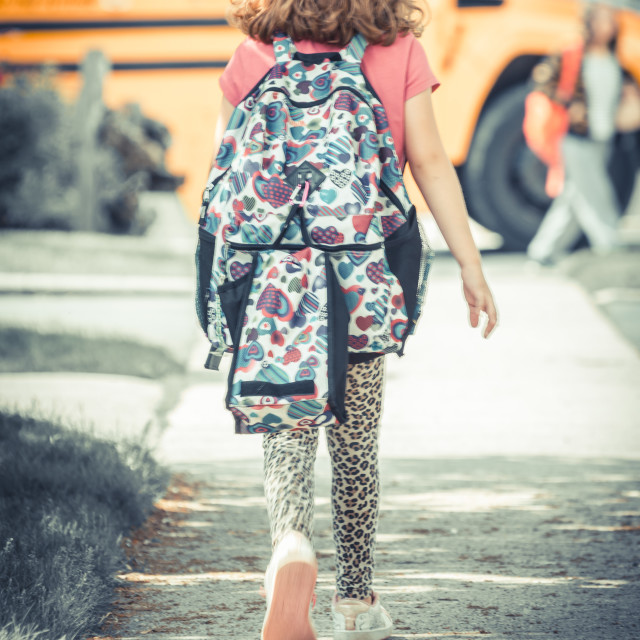 "Walking to the School Bus" stock image