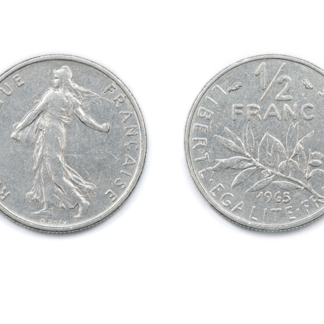 "French Half-Franc coin 1965" stock image