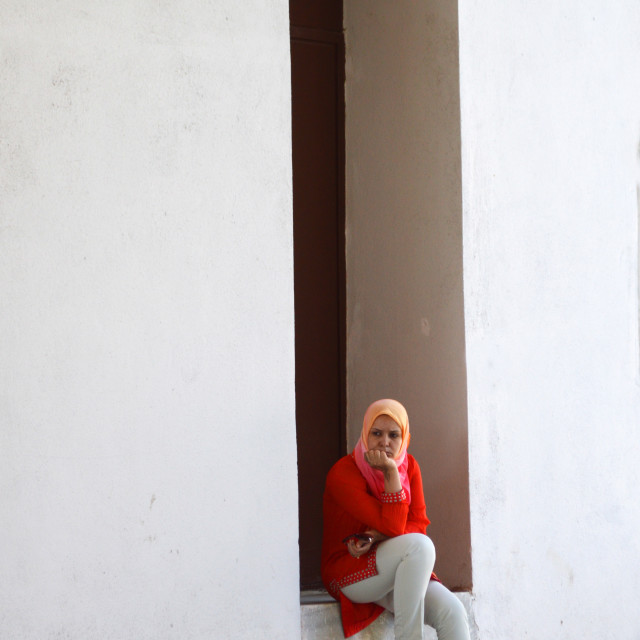 "Woman in doorway" stock image