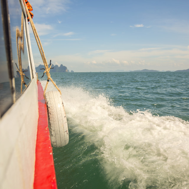 "Moving boat at sea" stock image