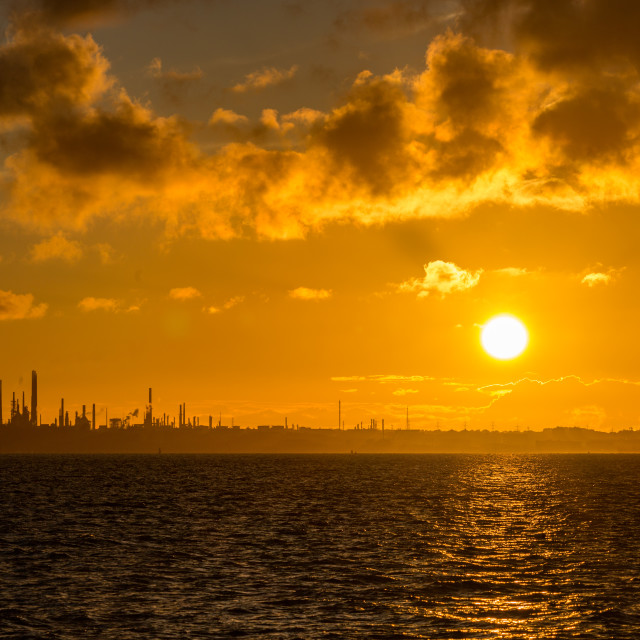 "Oil Refinery at sunset" stock image
