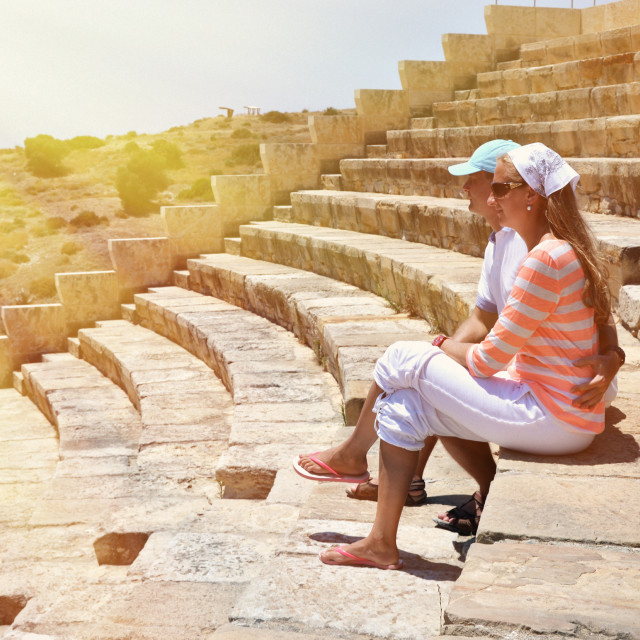"A couple in the Kourion's amphiteater. Cyprus" stock image