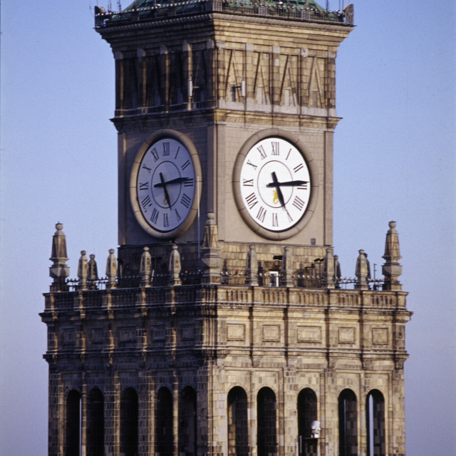 "Clock on the Palace of Science and Culture in Warsaw" stock image