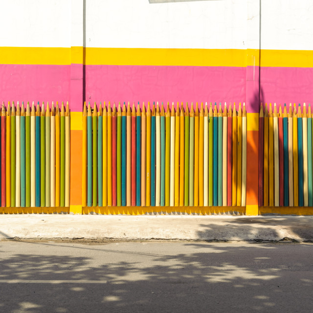 "Crayons. Colored Pencils. Colored pencils on white background and wood chips" stock image