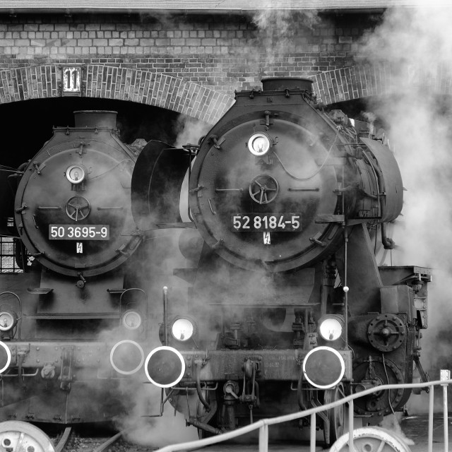"Steam Locomotives on the Roundhouse" stock image