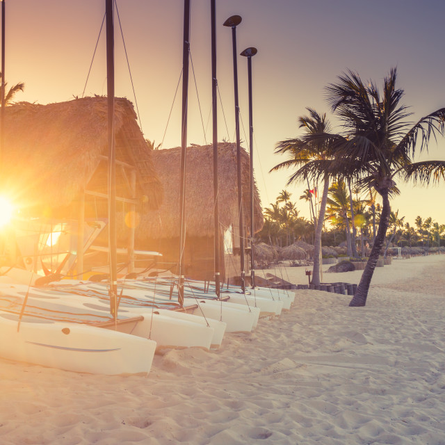 "Sunset on the beach of Caribbean sea" stock image